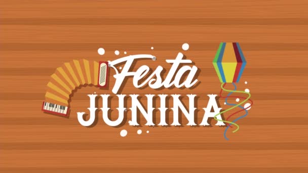 Festa Junina Schriftzug Animation mit Drachen und Ziehharmonika — Stockvideo