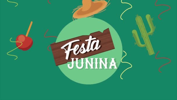 Festa junina lettering animação com ícones definidos — Vídeo de Stock