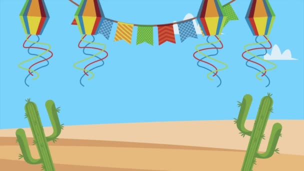 在沙漠中放风筝的festa junina动画 — 图库视频影像