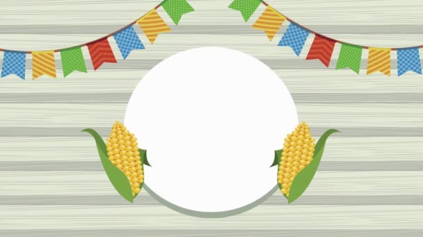 Festa junina animatie met maïskolven en bloemenslingers — Stockvideo