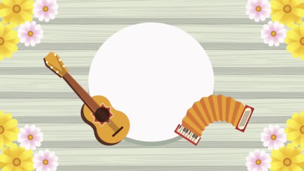 Festa junina animáció gitárral és harmonikával — Stock videók
