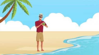 Kokteylli adamla yaz kumsalı