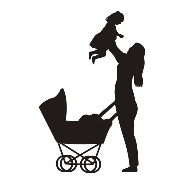 Madre levantando bebé hija — Vector de stock