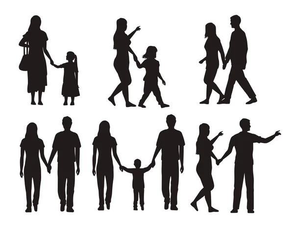 Thirteen family silhouettes — Stock Vector
