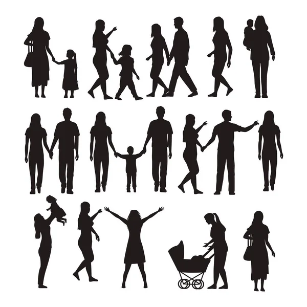 Twenty two family silhouettes — Stock Vector