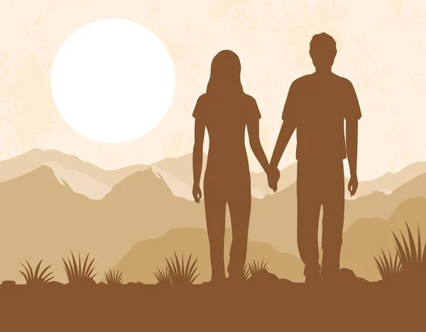 Silhouettes couple amoureux — Image vectorielle