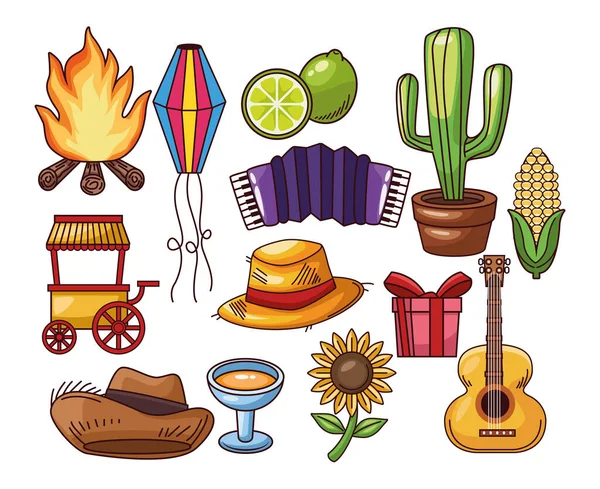 Thirteen festa Junina icons — Stock Vector