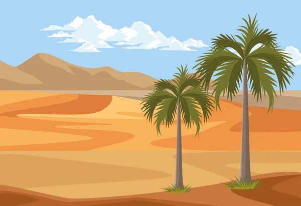 Désert avec palmiers — Image vectorielle