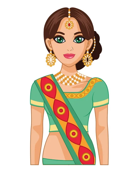 Arabic bride dress green — Stock Vector