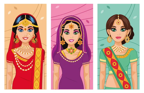Tres personajes de novias árabes — Vector de stock