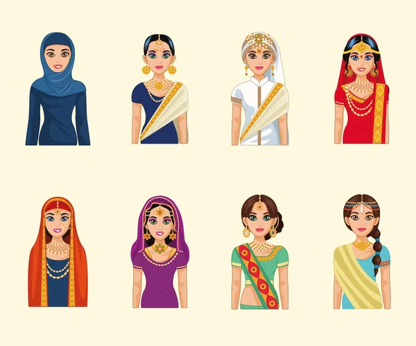 Ocho personajes de novias árabes — Archivo Imágenes Vectoriales