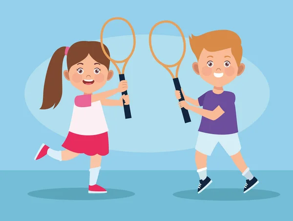 Bambini che praticano tennis — Vettoriale Stock