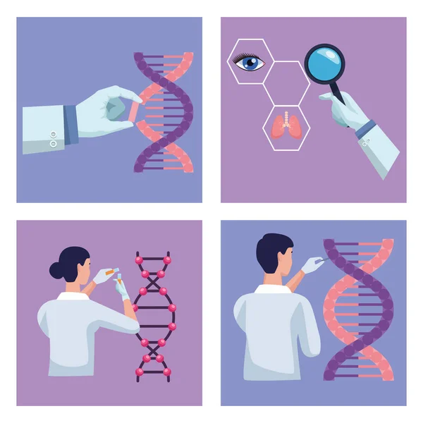 Genetic testing four icons — Stock Vector