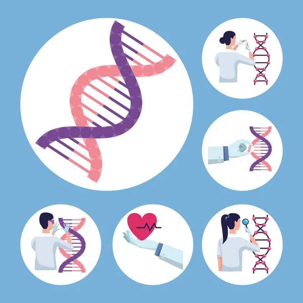 Seis ícones de testes genéticos — Vetor de Stock