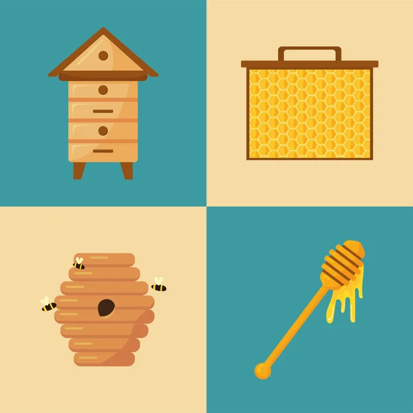 Čtyři ikony včelařství — Stockový vektor