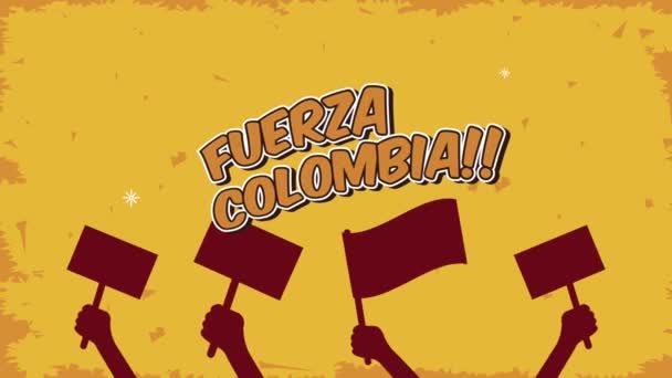 Fuerza colombia liternictwo z protestujących ręce sylwetki — Wideo stockowe