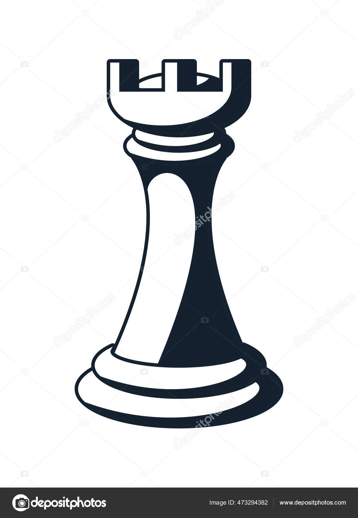 Simple rook (chess piece) icon. Black silhouette. Flat design. Isolated on  white Stock Vector
