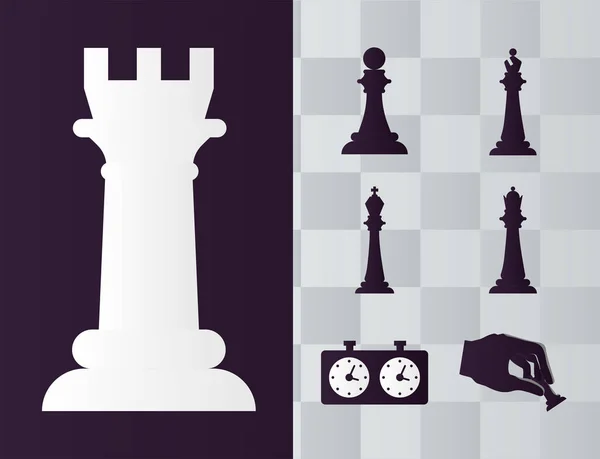 Siete piezas de ajedrez — Vector de stock