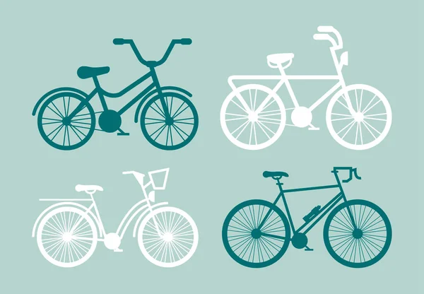 Quatro silhuetas de bicicletas —  Vetores de Stock