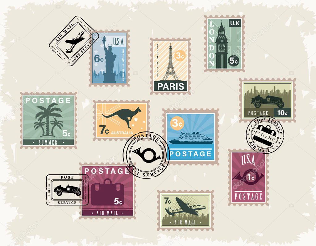 fourteen postage stamps