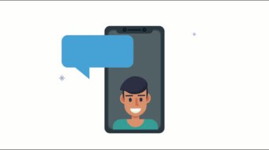 Akıllı telefon sosyal medyasında konuşma balonu olan adam