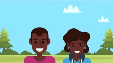 Kamp karakterlerindeki afro genç çift