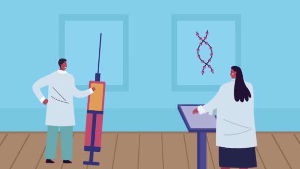 Couple de scientifiques travaillant en laboratoire — Video