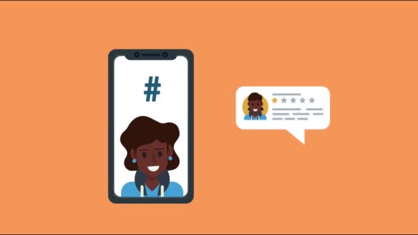 Afro woman with social media bubbles animation — Stock Video