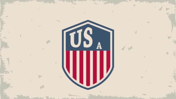 Estados unidos de América letras en la animación de escudos — Vídeo de stock