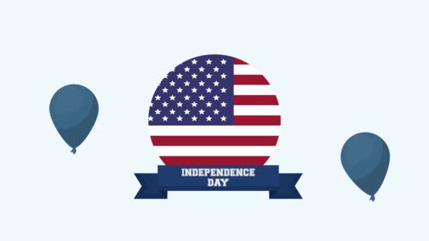 Celebración del día de la independencia de EE.UU. con bandera en marco y globos helio — Vídeos de Stock