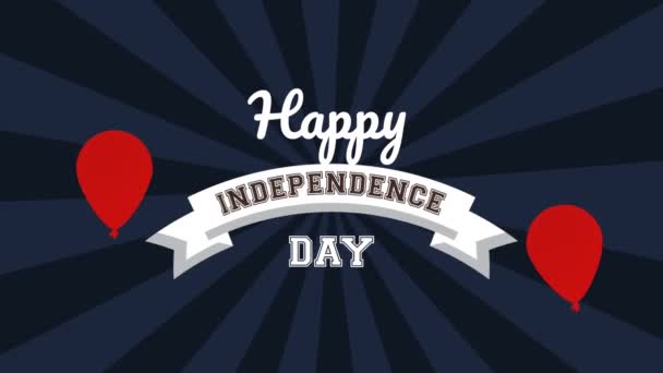 Usa Den nezávislosti oslavy nápisy v stuze a balónky helium — Stock video
