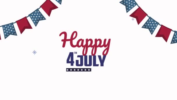 День независимости США буквы с гирляндами висит — стоковое видео