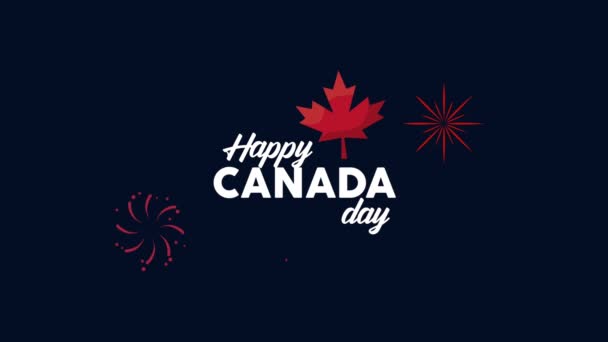 Felice giorno del canada lettering con foglie d'acero — Video Stock