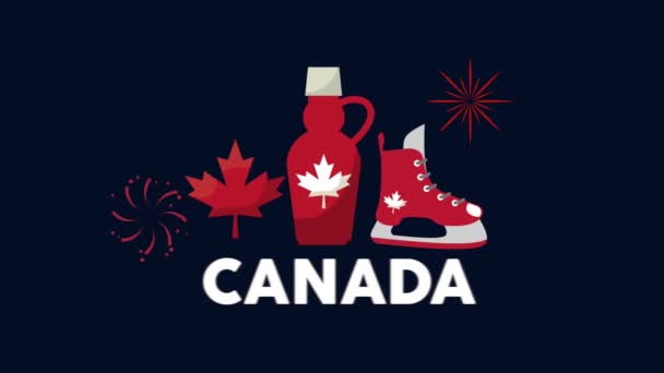 Canada lettering com ícones de animação — Vídeo de Stock
