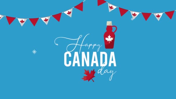 Happy Canada Day Schriftzug mit Girlanden hängen — Stockvideo