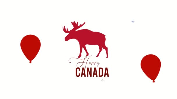 Feliz dia canada lettering com alce e balões de hélio — Vídeo de Stock