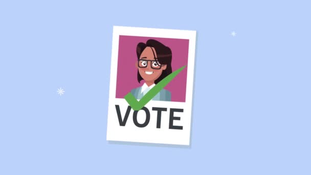 Kandidat wanita dalam karakter poster dan periksa simbol — Stok Video