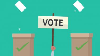 Seçim günü oy sandıkları ve el kaldırma afişiyle