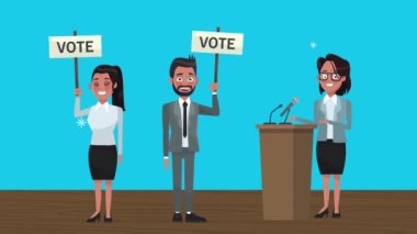 oy sancakları ve podyumu olan adaylar grubu