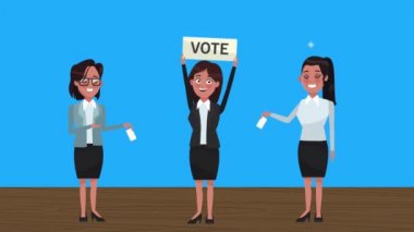 Kadın adaylar grubu ve harf pankartı