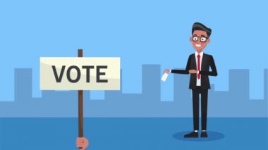 Oy sancağına sahip erkek aday karakter canlandırması