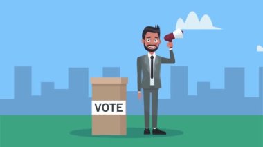 Magafon ve oy sandığına sahip erkek aday