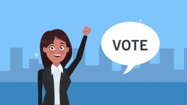 Şehirde konuşma balonu olan kadın aday.