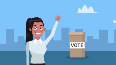 Şehirde oy sandığı olan kadın aday.