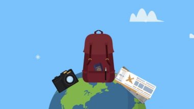 Dünya gezegenindeki aksesuarlarla zaman yolculuğu animasyonu