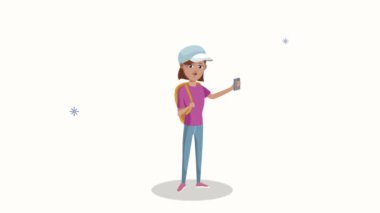 Akıllı telefon karakteri animasyonlu kadın turist