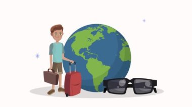 Çantalı ve Dünya gezegenli erkek turist