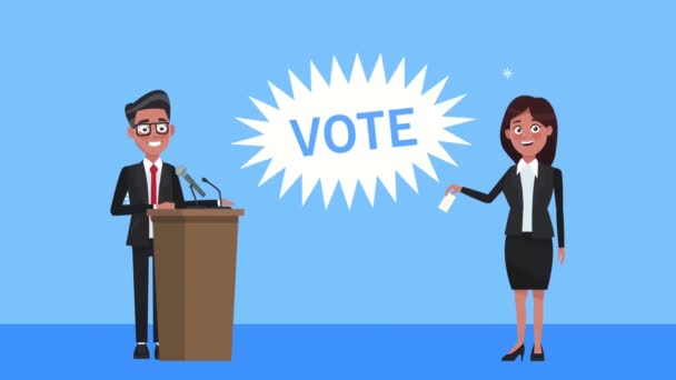 Kandidaten paar spreken in podium — Stockvideo