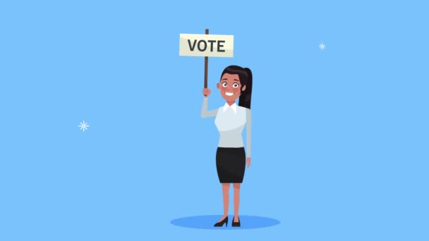 Candidata feminina com caráter de bandeira de voto — Vídeo de Stock