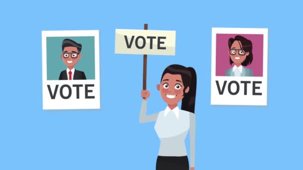 Candidate avec bannière électorale et affiches — Video